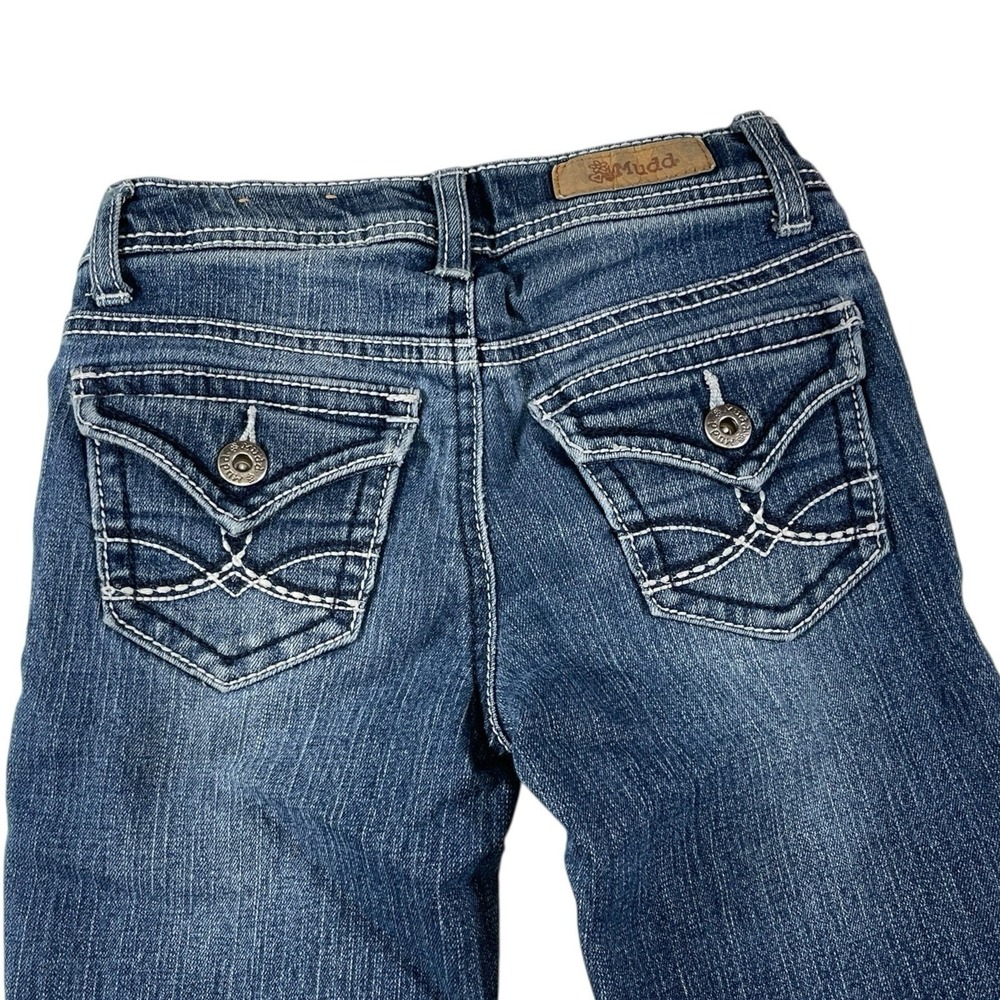 Mudd 8S Blue Denim Bootcut Jeans‎ Thick Stitch Flap Pocket Y2K McBling Western